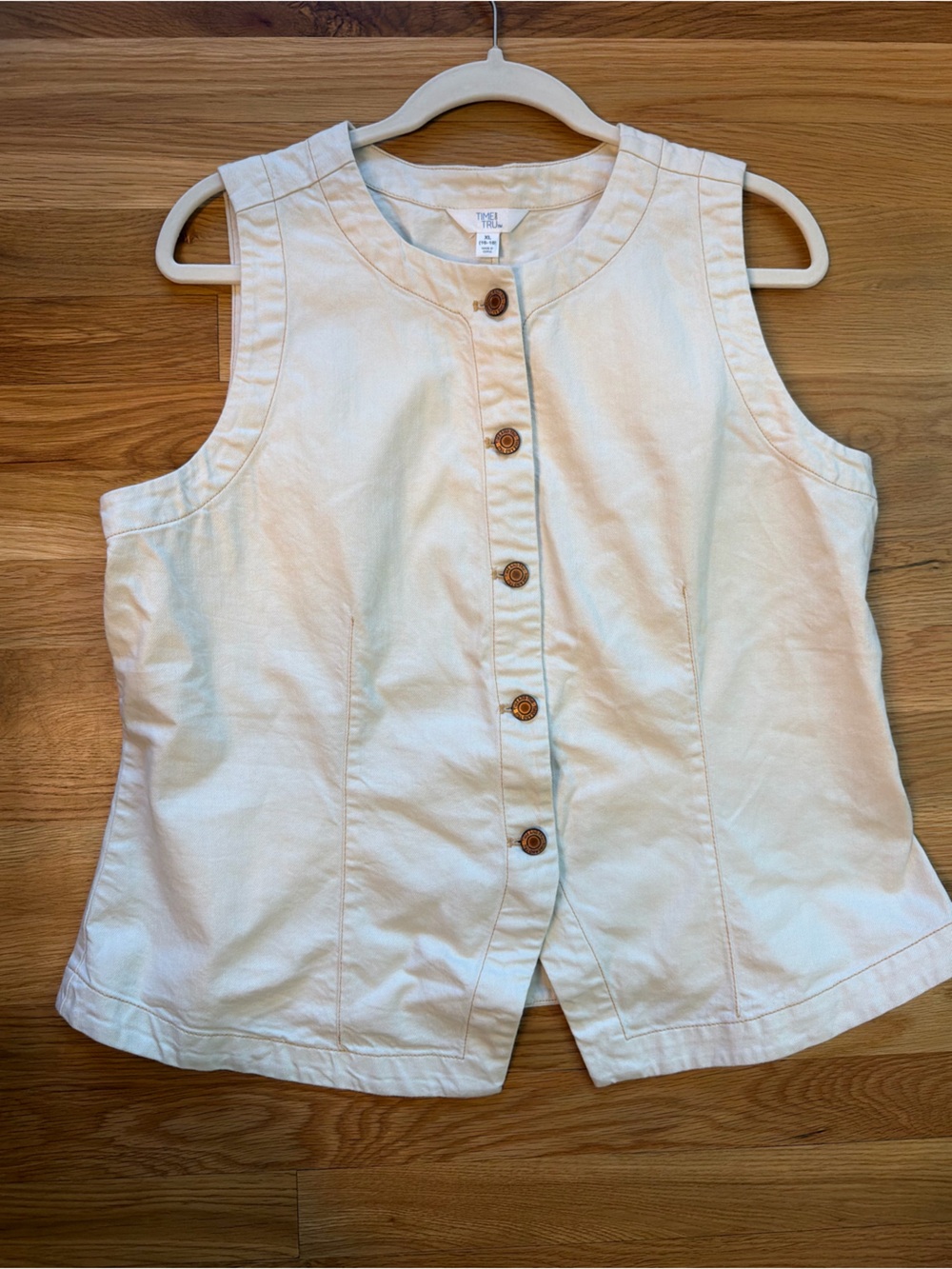 Time and Tru Cream Denim Button-Front Sleeveless Vest